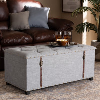 Baxton Studio JY19A212-Grey-Otto Kyra Modern and Contemporary Grey Fabric Upholstered Storage Trunk Ottoman